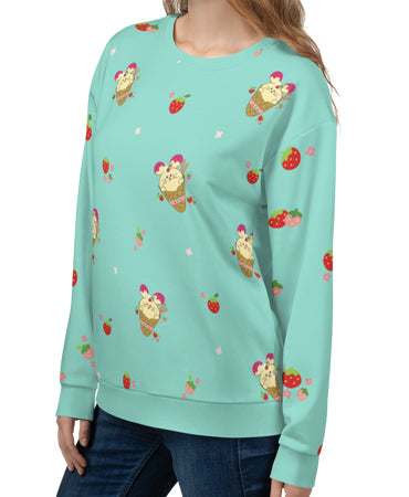 Strawberry Babee All-Over-Print Unisex Sweatshirt Mint Specialty Made to Order by Fat Rabbit Farm