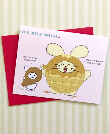 Better Together: Chicken + Waffle Greeting Card by Fat Rabbit Farm