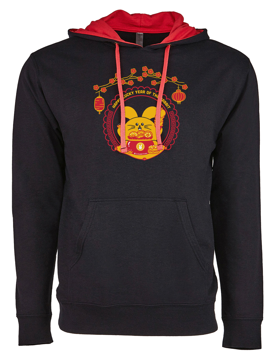Happy Lucky Rabbit Unisex Pullover Hoody with Contrast Hood