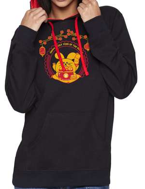 Happy Lucky Rabbit Unisex Pullover Hoody with Contrast Hood