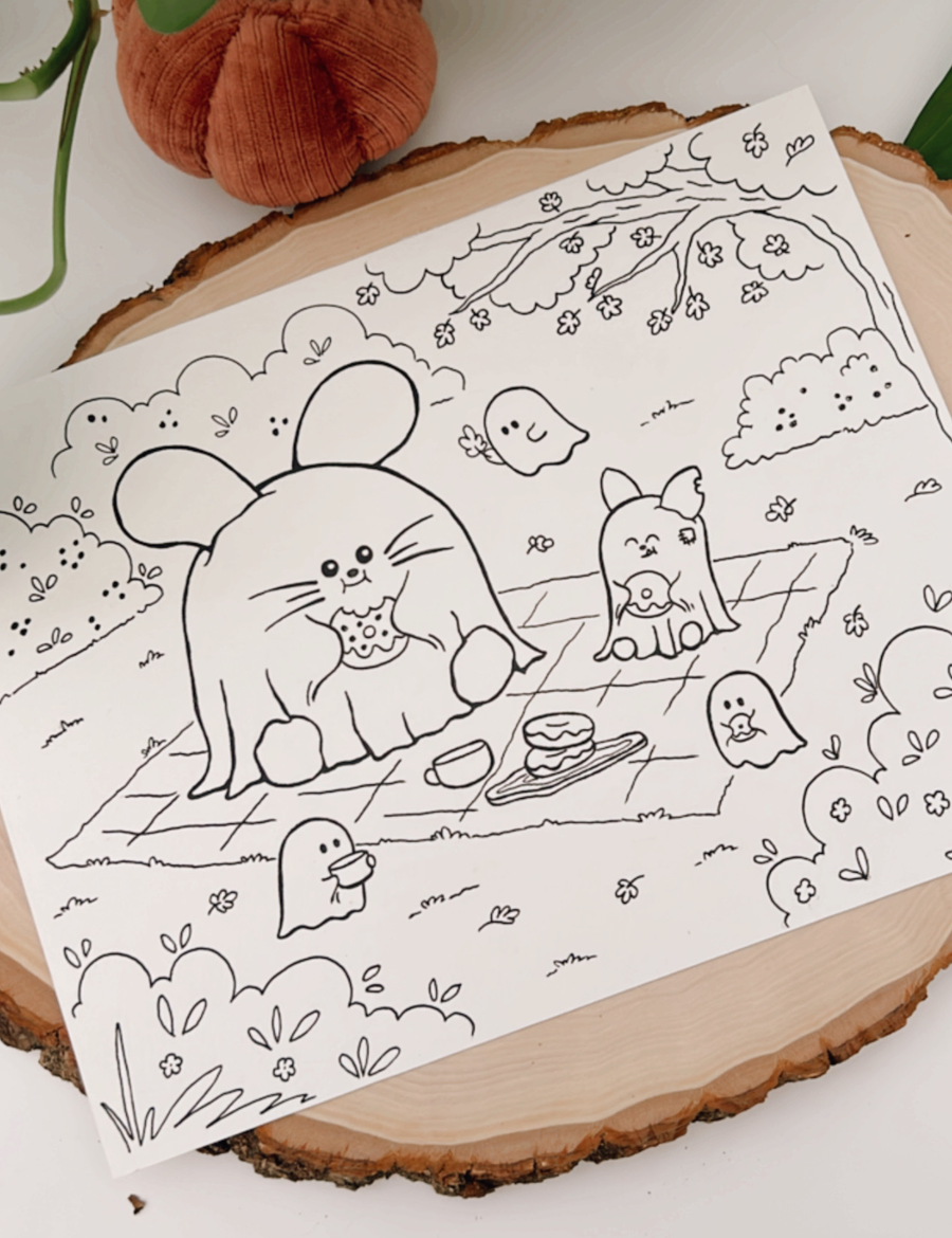 Picnic with Ghosties 2023 INKTOBER 11x8.5in by Fat Rabbit Farm