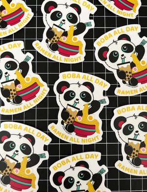 Boba Buong Araw. Ramen All Night Vinyl Sticker ni Pandi the Panda