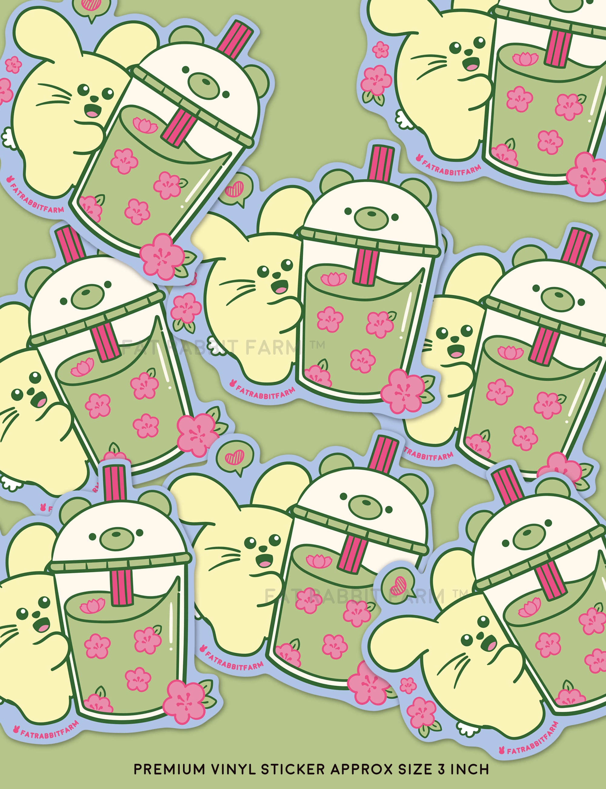 Happy Matcha Vinyl Sticker – Fat Rabbit Farm