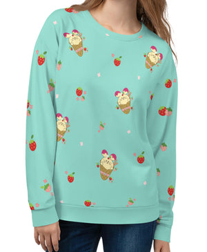 Strawberry Babee All-Over-Print Unisex Sweatshirt Mint Specialty na Made to Order ng Fat Rabbit Farm