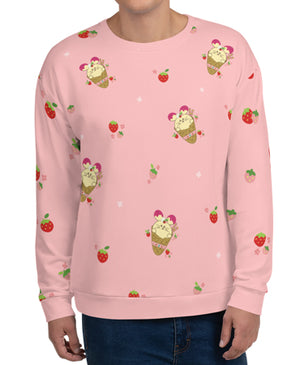 Strawberry Babee All-Over-Print Unisex Sweatshirt Blush Specialty na Made to Order ng Fat Rabbit Farm
