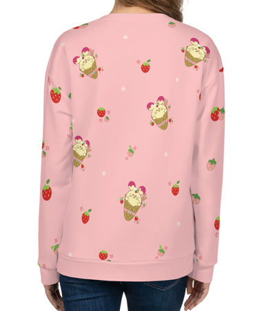 Strawberry Babee All-Over-Print Unisex Sweatshirt Blush Specialty Made to Order by Fat Rabbit Farm