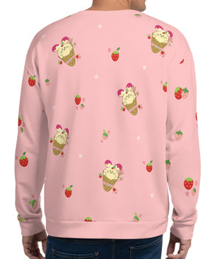 Strawberry Babee All-Over-Print Unisex Sweatshirt Blush Specialty Made to Order by Fat Rabbit Farm