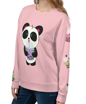 Boba Bear All-Over-Print Unisex Sweatshirt Specialty Made to Order by Pandi the Panda