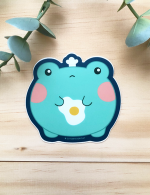 Cute Frog w/ Fried Egg Vinyl Sticker ng Fat Rabbit Farm