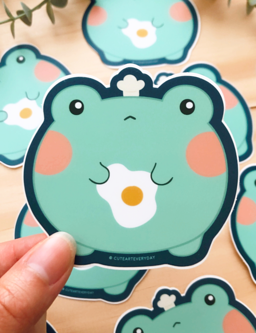 Cute Frog w/ Fried Egg Vinyl Sticker ng Fat Rabbit Farm