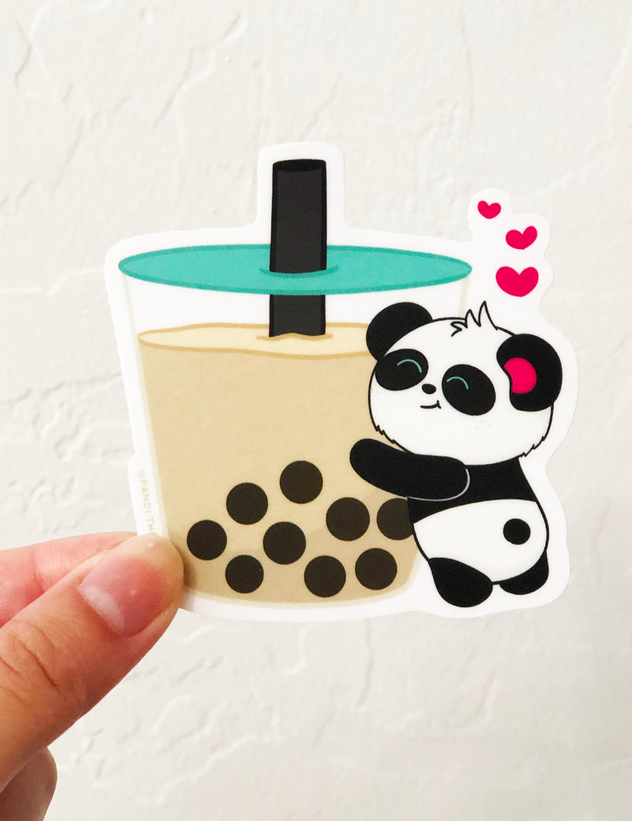 Boba Love Vinyl Sticker by Pandi the Panda