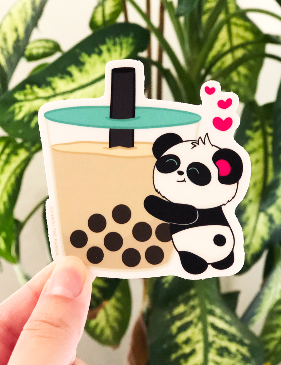 Boba Love Vinyl Sticker by Pandi the Panda