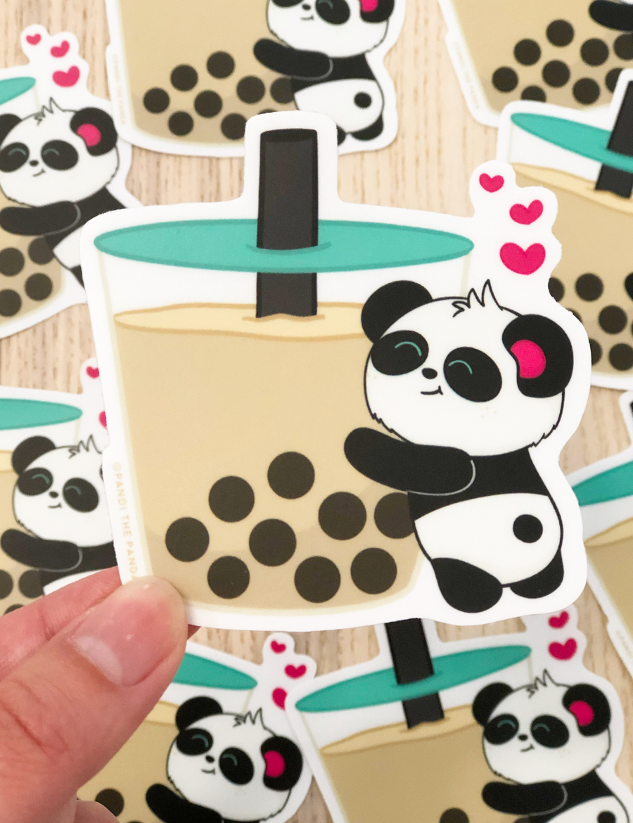 Boba Love Vinyl Sticker by Pandi the Panda