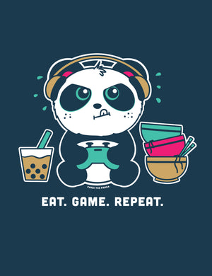 食べる。ゲーム。リピート メンズ T シャツ by Pandi the Panda
