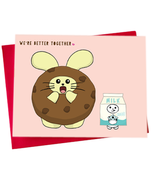 Better Together: Cookie + Milk Greeting Card by Fat Rabbit Farm