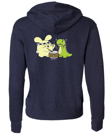 Taiko With T-Rex Unisex Zip-Up Hoodie by Fat Rabbit Farm